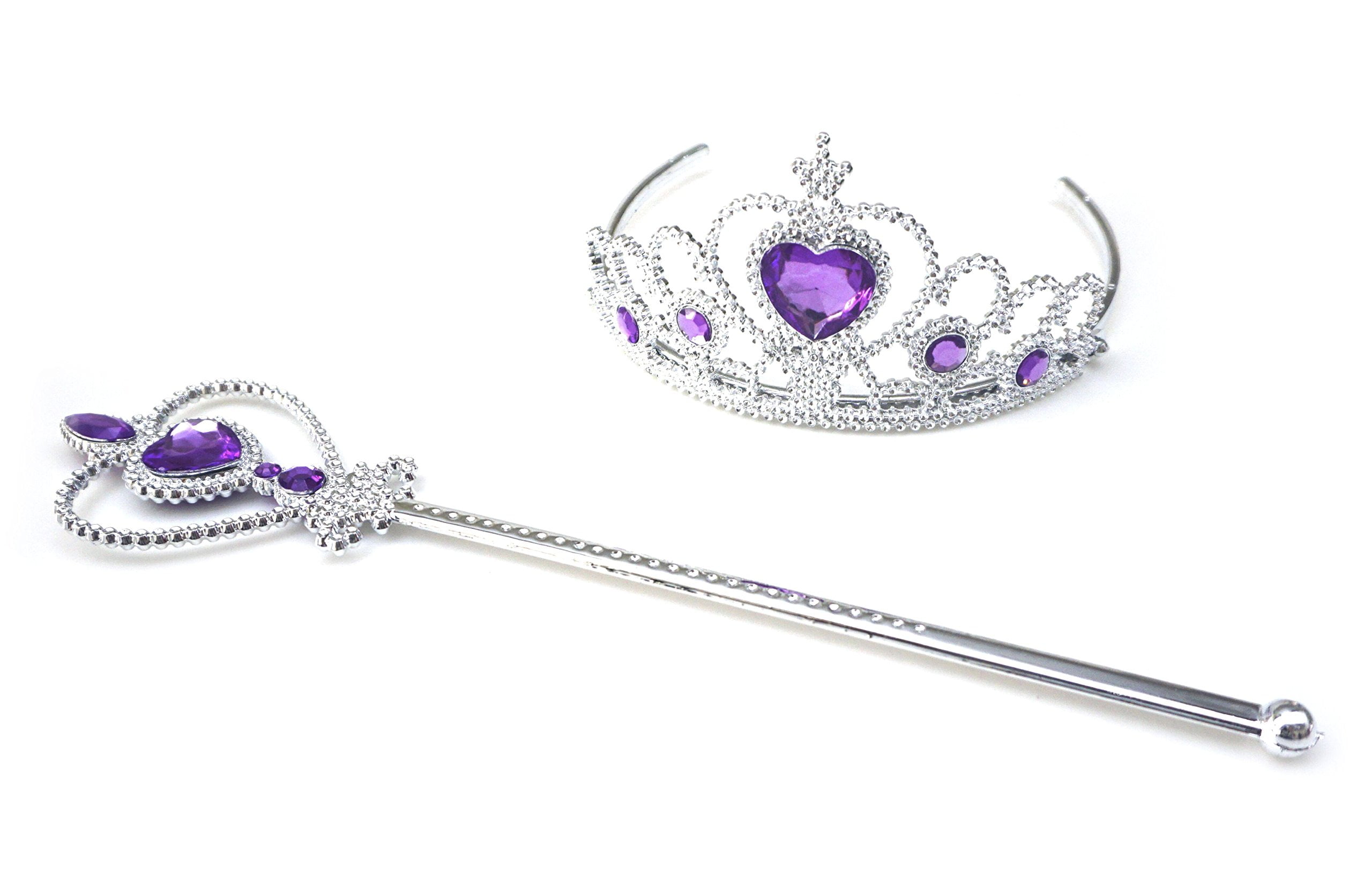 Princess Elsa Crown Tiara and Wand Set — Silver Heart Jewel(Purple)