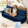 thumbnail image 4 of Muumblus 84" Velvet Sofa, Modern Deep Seat 3-Seater Couch with Nailhead Trim, Curved Arms and Metal Legs for Living Room, Blue, 4 of 10