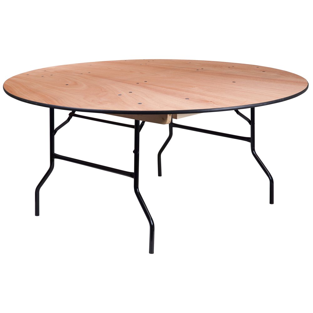 66” Brown Round Wooden Folding Banquet Table with Clear Coated Finished