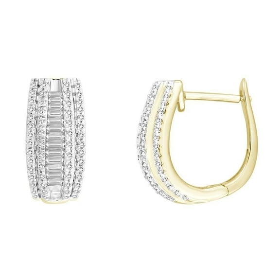 Bellano Women's Hoop Earrings 0.50CT Round/Baguette Diamond 10K Yellow Gold