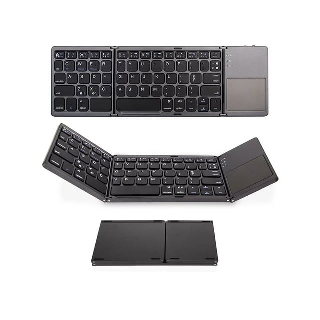 Teclado inalámbrico BT Walmeck, plegable, portátil, ultrafino, con panel táctil para Windows, Android e iOS, color gris.