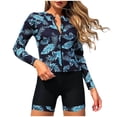 thumbnail image 2 of HOMBOM Modest Rash Guard Swimsuit for Women Long Sleeve Two Piece Swim Top with Boyshorts Sky Blue Surfing Floral Pool Ladies Swimwear, 2 of 7