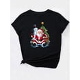 thumbnail image 3 of Women'S Christmas Santa & Snowman Print T-Shirt, Casual Round Neck Short Sleeve Tee, Polyester Stretch Knit Fabric, Festive Holiday Top for Spring/Summer/Autumn, 3 of 6