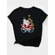 thumbnail image 3 of Women'S Christmas Santa & Snowman Print T-Shirt, Casual Round Neck Short Sleeve Tee, Polyester Stretch Knit Fabric, Festive Holiday Top for Spring/Summer/Autumn, 3 of 6