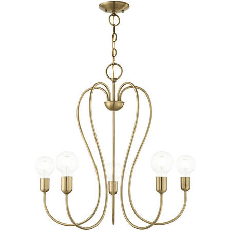 

Antique Brass Tone Finish Chandeliers Steel Material Medium 25 Long 5 Light Fixture