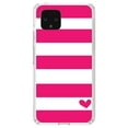 thumbnail image 1 of DistinctInk Clear Shockproof Hybrid Case for Google Pixel 4 (5.7" Screen) - TPU Bumper, Acrylic Back, Tempered Glass Screen Protector - Hot Pink White Stripes Heart - Chevron Stripes Pattern, 1 of 1