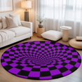 thumbnail image 2 of Round Rugs 6Ft, Purple Black Checkered Round Area Rug Washable Indoor Throw Carpet, Modern Abstract Art Soft Non Slip Circle Rug for Office Cabinet Home Decor Aesthetic, 2 of 8