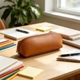 thumbnail image 2 of Btomtd PU Leather Pencil Pouch, Large Capacity Pencil Case for Students, Waterproof Cosmetic Brush Organizer, Coffee, 2 of 6