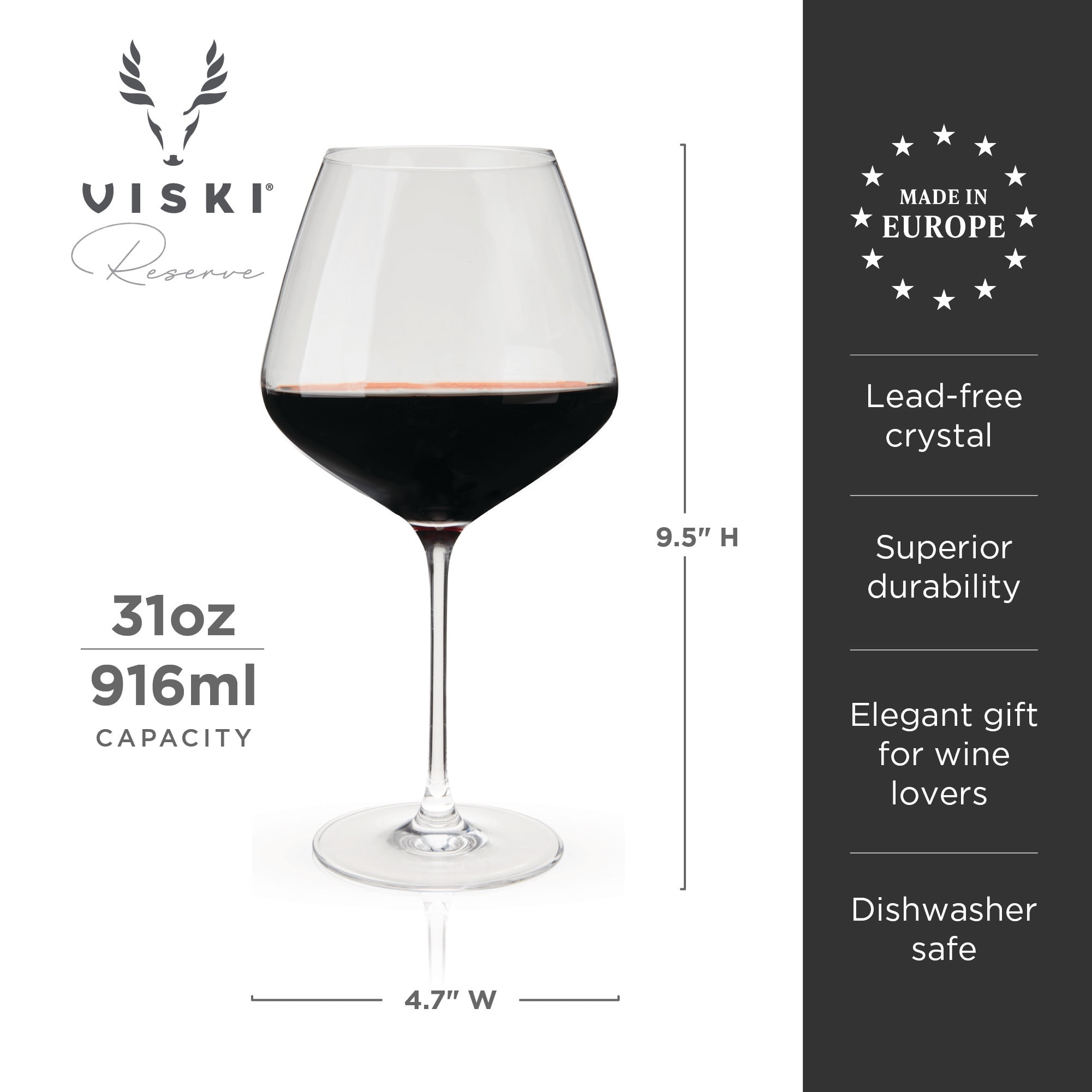 Viski Inez Burgundy Red Wine Glasses, Party, Wedding Gifts, 31 oz, Set of 4