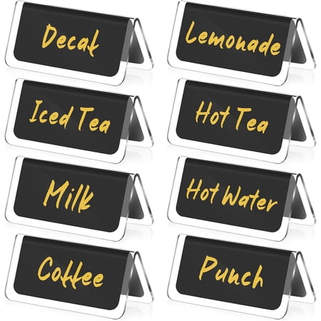 8 Pcs Acrylic Coffee Tent Signs Table Decaf Coffee and Tea Sign Table Beverage Display Labels for Station Party Camping Buffet Restaurant Banquet Wedding Indoor Outdoor 3.35 x 1.57 Inches