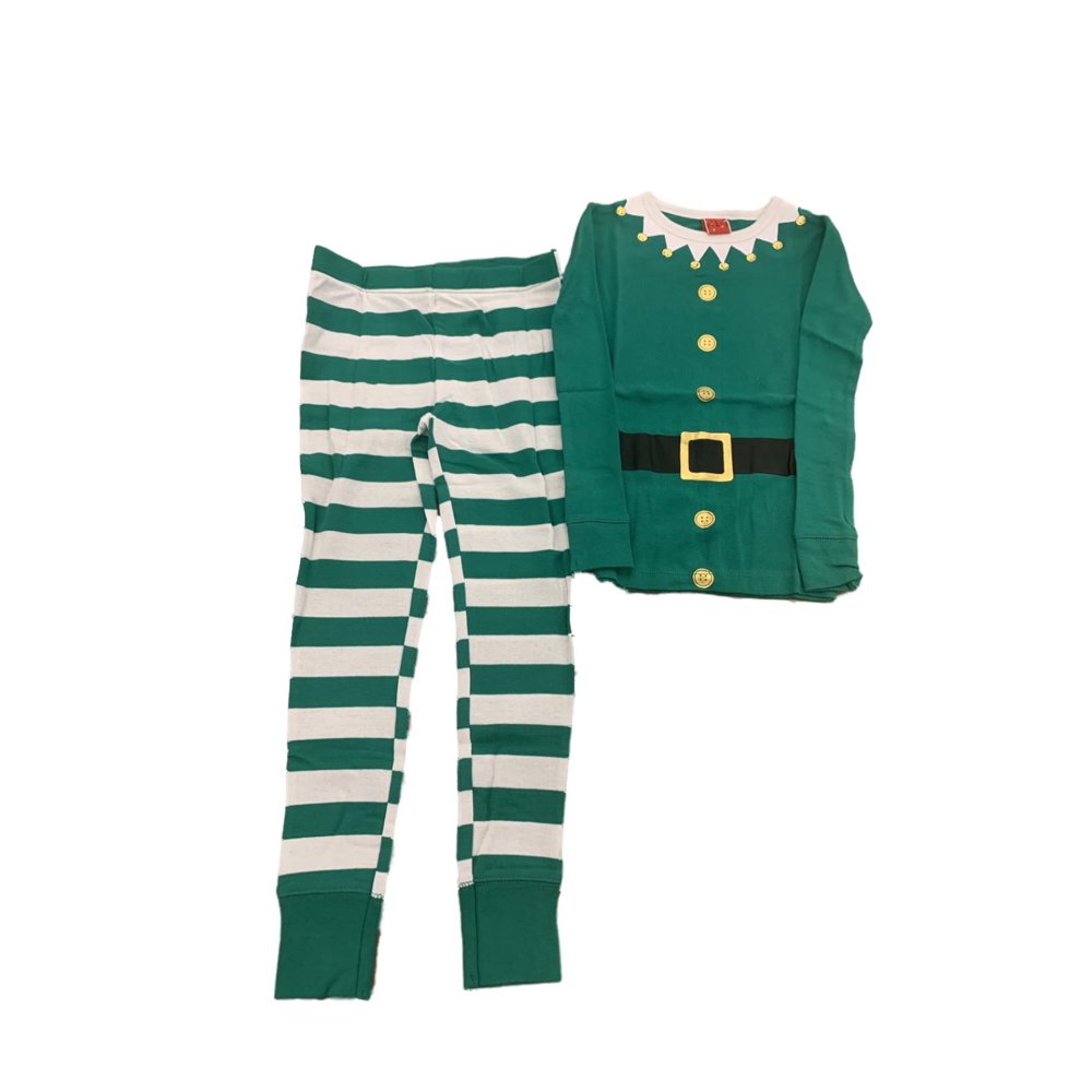 Holiday Little Boys 2PC Christmas Holiday Green Stripe Elf Pajamas