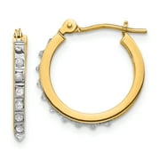 GOLD TIME 14k Yellow Gold Diamond Fascination Small Hinged Leverback Hoop Earrings