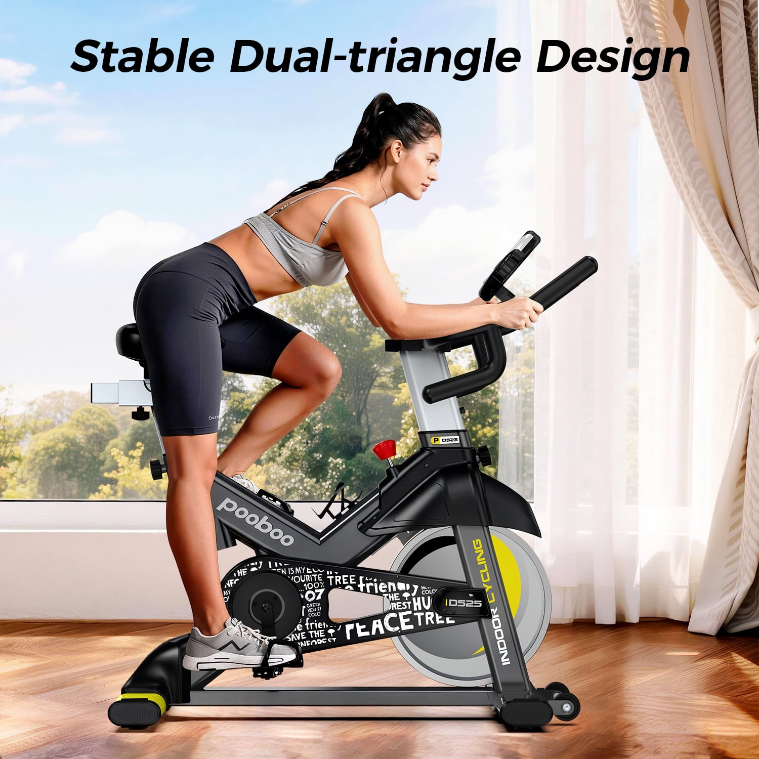 Pooboo Indoor Stationary Exercise bike Cycling Bicycle with LCD Monitor for Indoor Cardio Workout Max Weight 350 Lbs