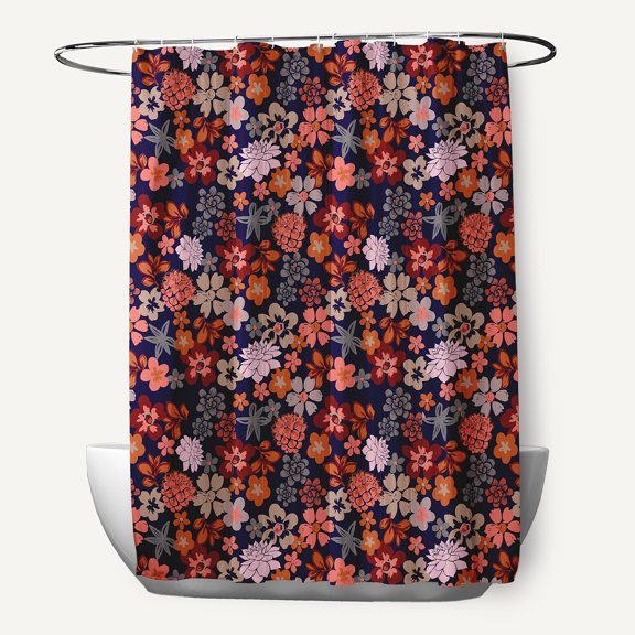 Simply Daisy 70" W x 73" L Succulent Garden Polyester Shower Curtain, Navy [1 Ct]