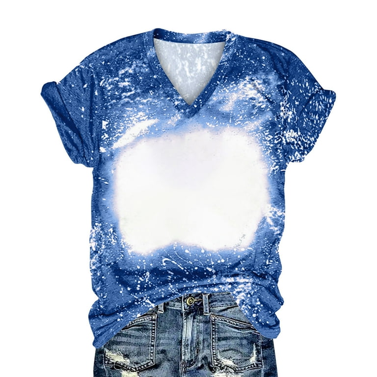 JUUYY Sublimation Blanks Bleached T-Shirt for Women Cute Tie Dye
