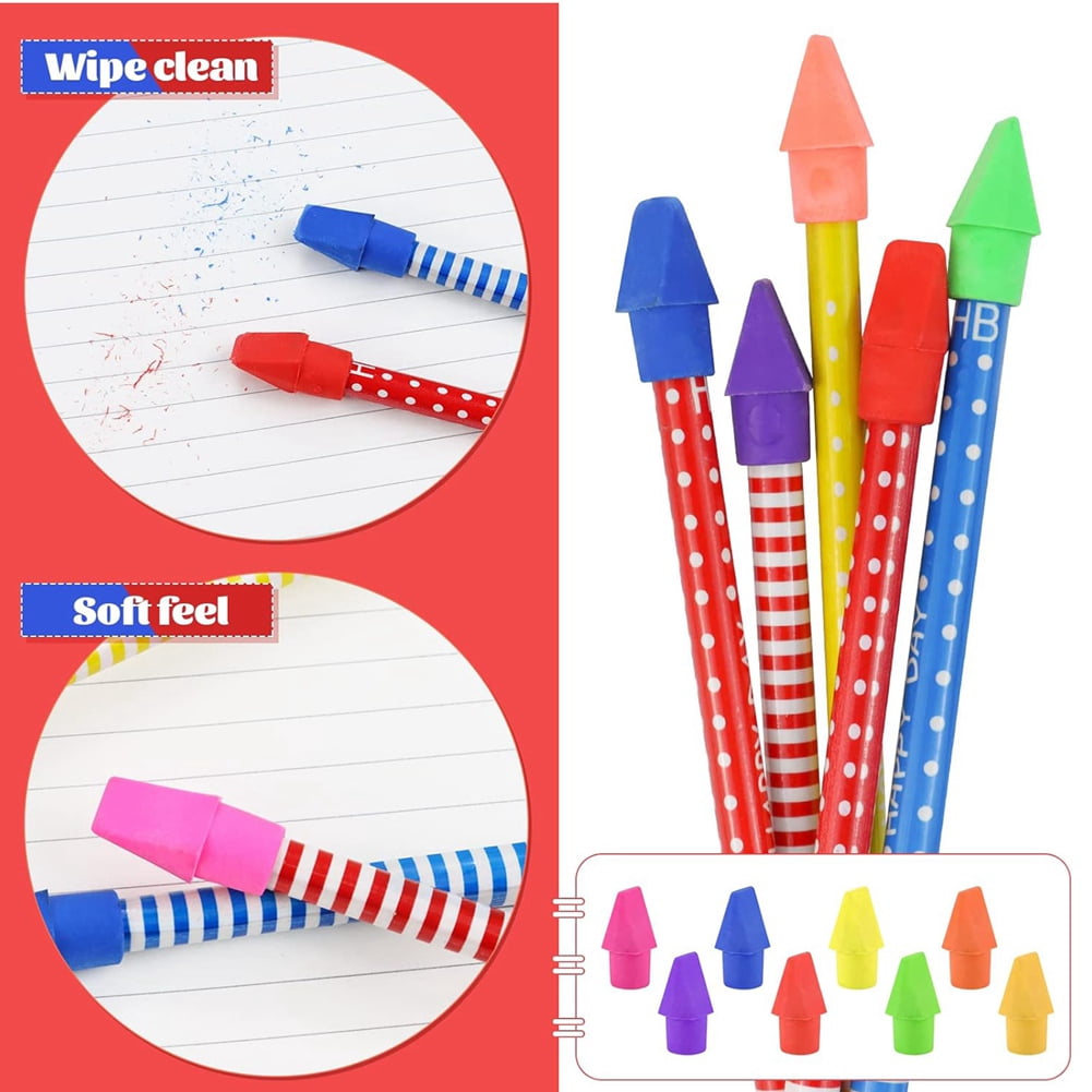 500PCS Caps Pencil Erasers Chisel Shape Eraser Latex Free Toppers