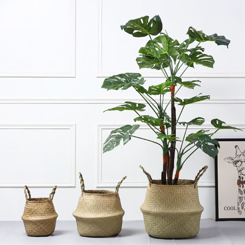 Seagrass Belly Woven Foldable Basket Flower Plants Pots Storage Bag Home Indoor