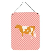 Carolines Treasures BB7821DS1216 Guernsey Cow Pink Check Wall or Door Hanging Prints