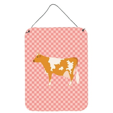 Carolines Treasures BB7821DS1216 Guernsey Cow Pink Check Wall or Door Hanging Prints