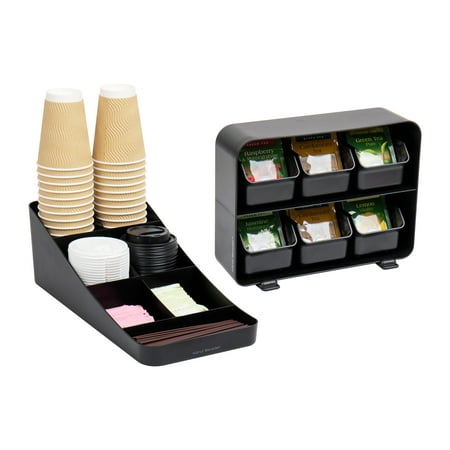 

Mind Reader Anchor Collection Coffee and Tea Dispenser Set Includes a Cup and Condiment Organizer and a 6-Drawer Tea Bag Organizer Countertop Organizer Set Set of 2 Black