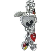 Accutime Disney Mickey Mouse Silver-Tone Charm Bracelet Quartz Watch for Girls & Women of All Ages