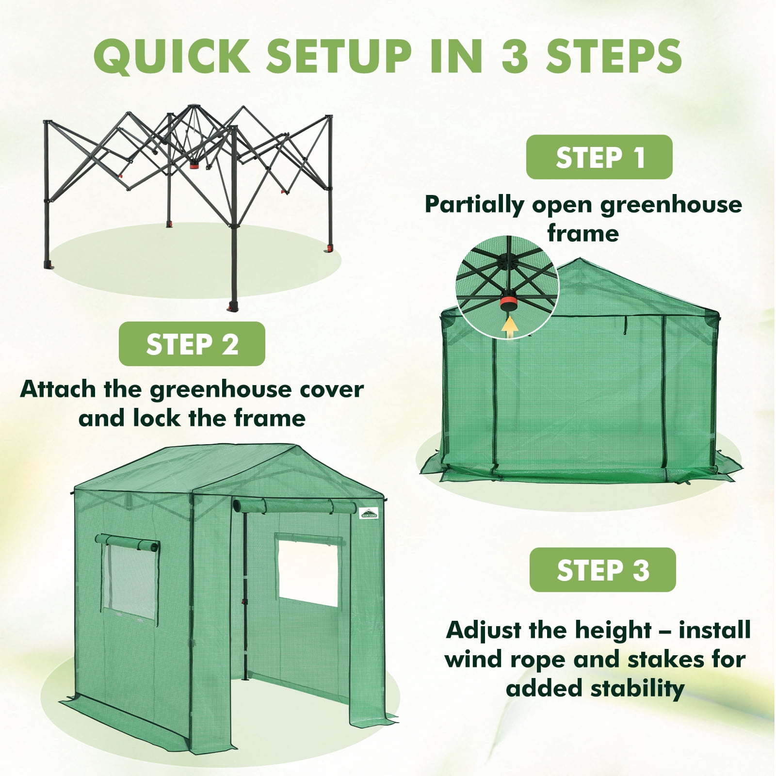EAGLE PEAK 6x6 FT Portable Walk-in Greenhouse, Pop up Outdoor Green House with Power Access Openings, Green