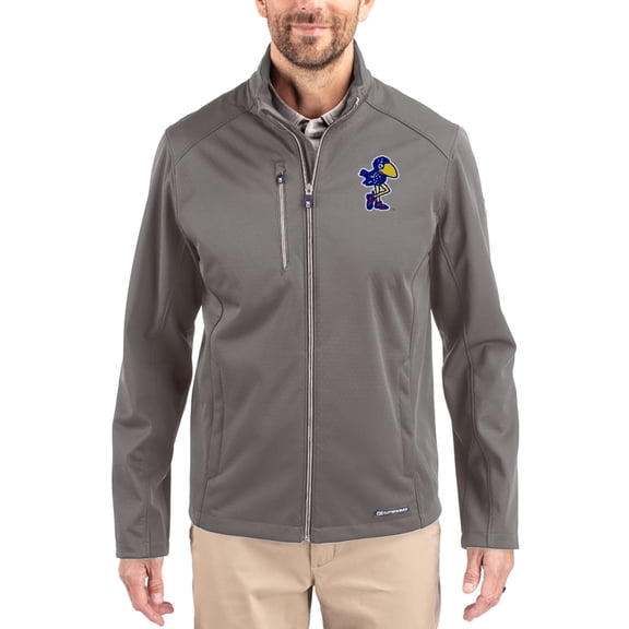 Men's Cutter & Buck Gray Kansas Jayhawks Evoke Eco Softshell Recycled Full-Zip Jacket