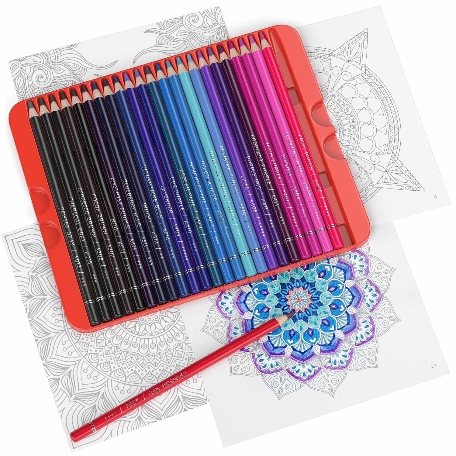Arteza Adult Mandala Coloring Art Set, Colored Pencils 72 and Animal Coloring Book for Adults Kids Artists