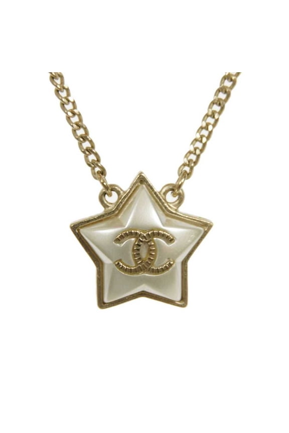 Pre-Owned CHANEL Coco Mark Star Necklace in Champagne Gold (A17B) with CC and Ivory,... (Good)