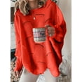 thumbnail image 1 of Fashionable Women Solid Cutout Knit Sweater - Irregular Hem Long Sleeve Pullover, 1 of 11
