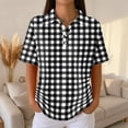 thumbnail image 3 of Plaid Polo Shirts for Women Waffle Button Collared Summer Short Sleeve Tops Lightweight Work Golf Shirt Womens Blouses Black M, 3 of 8