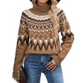 thumbnail image 2 of Women's Knitted Retro Round Neck Loose Pullover Sweater for Fall Winter Timeless Pieces,Khaki,L, 2 of 5