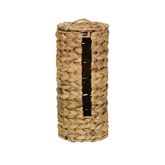 Household Essentials Wicker Toilet Paper Roll Holder, Handmade, Water Hyacinth Weave, Steel Frame, Removable Lid with Access Slot, and Eco-Friendly, Natural