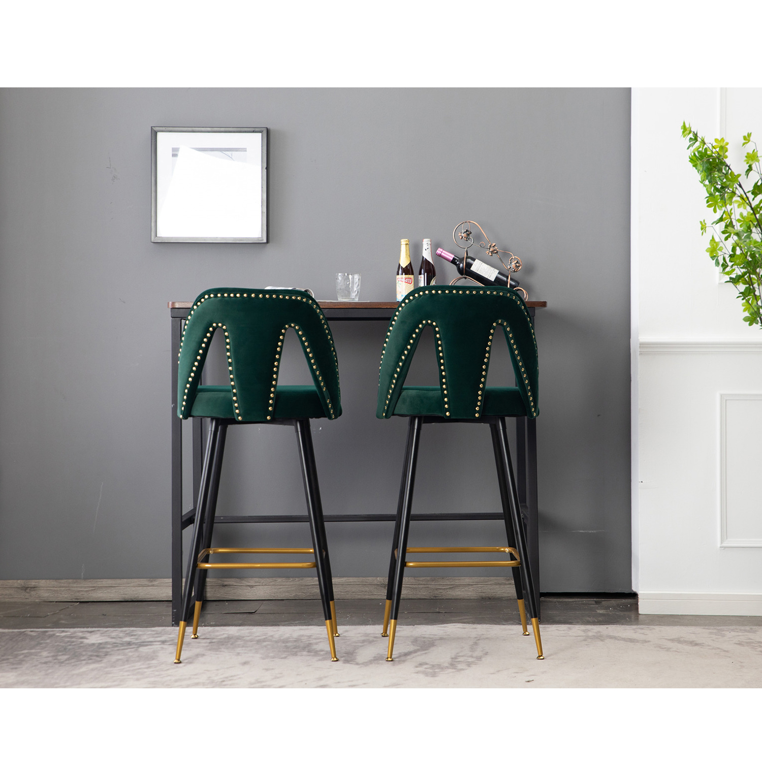 Kadyn 28 Inch Bar Stools, Velvet Counter Height Stools Set of 2, Modern Bar Chairs with Back for Dining Room, Green Kadyn 28 Inch Bar Stools, Velvet Counter Height Stools Set of 2, Modern Bar Chairs with Back for Dining Room, Green