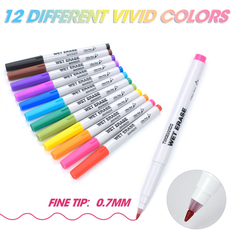 Ultra Fine Tip Wet Erase Markers 12 Colors