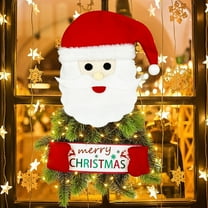 LED Christmas Wreath with Lights - Battery Operated Artificial Holiday Wreath for Front Door Decor, Indoor Outdoor Festive Decorations, Warm White LED Illuminated Santa Claus Winter Decor