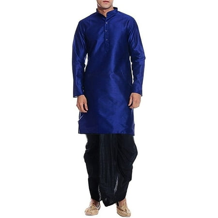 

Royal Men s Blue Silk Blend Festive Dhoti Kurta Set