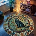 thumbnail image 2 of Floral Black Cat Round Area Rug, boho mystical feline circle carpet for bedroom, living room or entryway, soft washable non-slip floor mat, witchy cottagecore home décor, 2 of 6