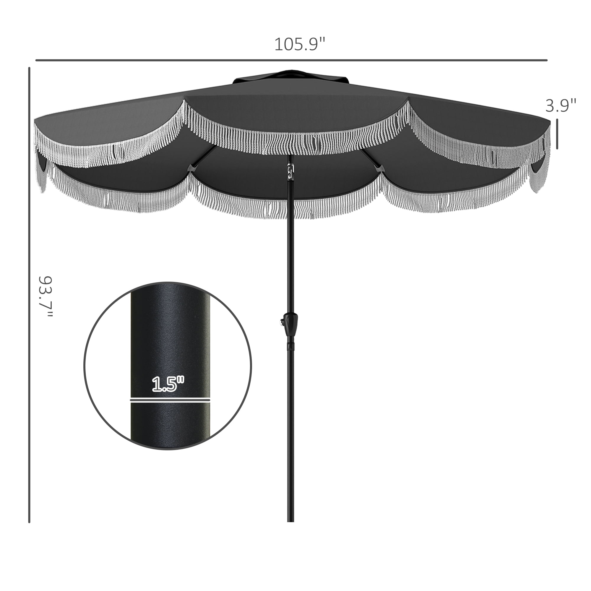 Outsunny 9FT Patio Umbrella, UPF 30+ Outdoor Market Umbrella, Vented Patio Table Umbrella with Crank, 8 Ribs, Push Button Tilt, Charcoal Gray