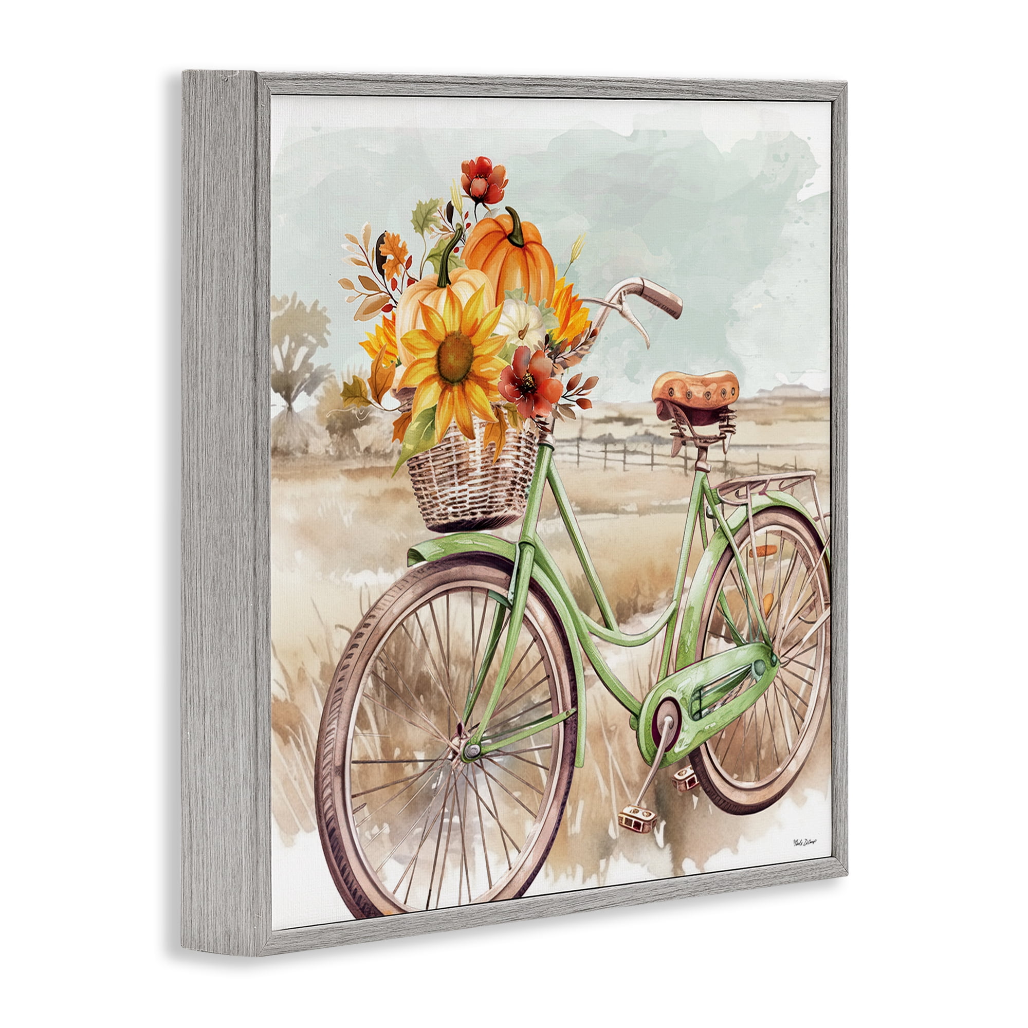 Stupell Industries Fall Florals Bicycle Botanical & Floral Painting Gray Framed Art Prints Wall Art, 12 x 12