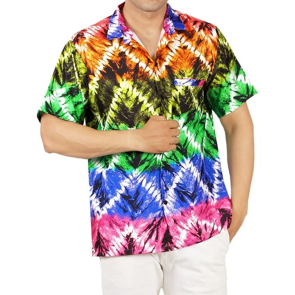 LA LEELA Men's Hawaiian Shirts Short Sleeve Button Down Shirt Men's Casual Shirts Vacation Tropical Beach Summer Party Shirts for Men Funny M Chevron, Multicoloured