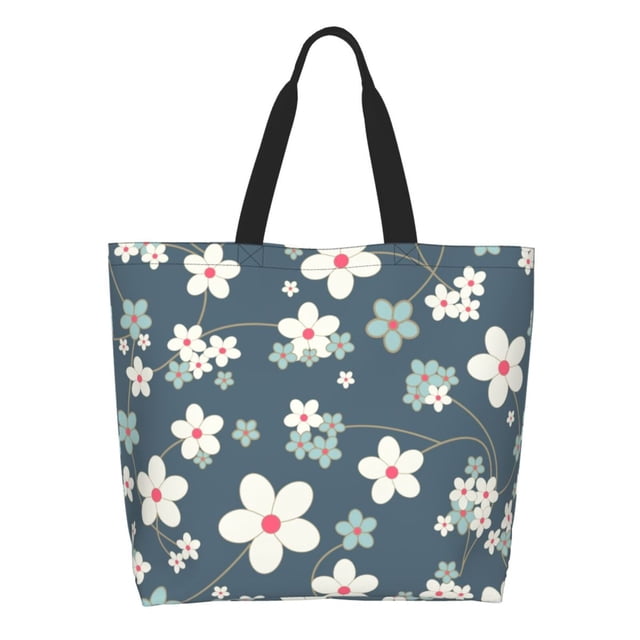Balery Blue Flower Bolsa Tote Estilo Estético con Cremalleras, Bolsa de Hombro, Bolsa de Compras Grande y Plegable