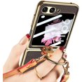 thumbnail image 2 of Compatible Samsung Galaxy Z Flip 6 Case with Crossbody Strap Lanyard Ring Kickstand PU Leather Cover Built in Small Screen Protector Full Coverage Phone Case for ZFlip 6 (Gold, Z Flip 6 2024), 2 of 11
