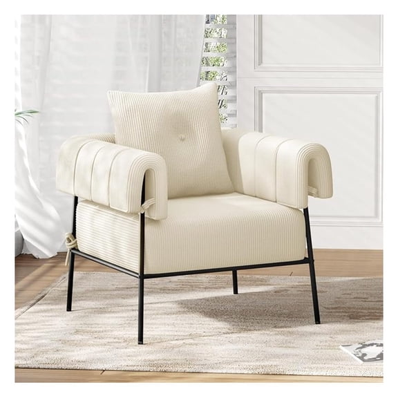 Modern Accent Chairs Comfy Chairs with Pillow Lounge Chair Reading Chair for Living Room Upholstered Bedroom Arm Chair with Metal Frame, Armchair, Soft Cushion, Corduroy, Beige