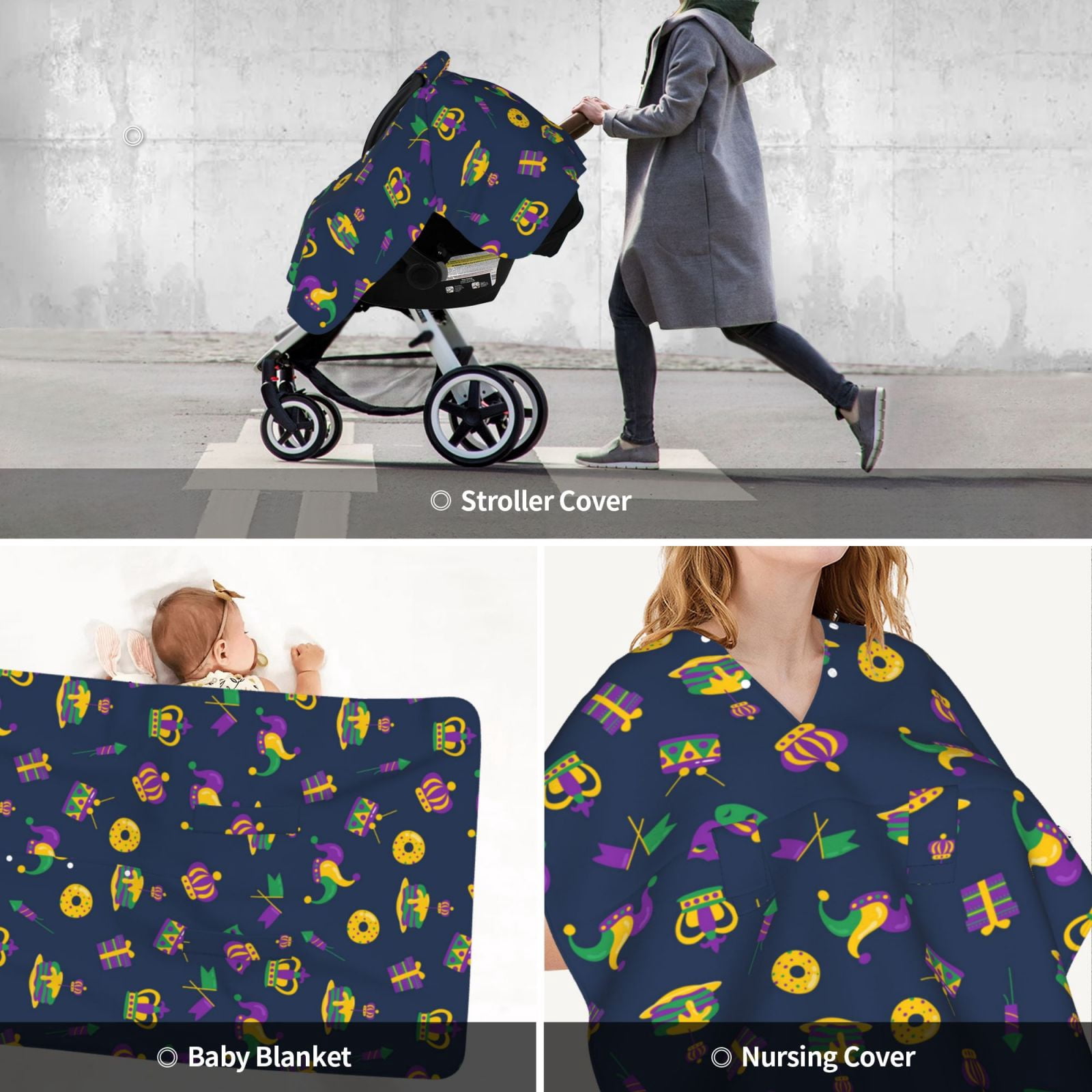 Car Seat Cover Baby - Mardi Gras Carnival Breathable Infant Car Seat Cover for Baby Carseat, Lightweight Comfort Baby Essentials Must Haves Newborn Stuff for Girl Boy
