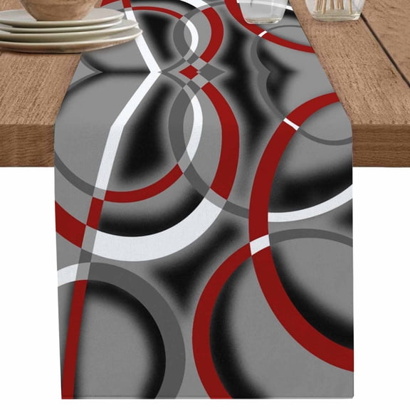 nqOlkjepod Grey Geometric Table Runner 48 Inches Long Farmhouse Dress Scarves, Modern Abstract Black White Red Striped Dining Tablerunner for Coffee Table/Kitchen Island/Party Décor, 13" x 48"