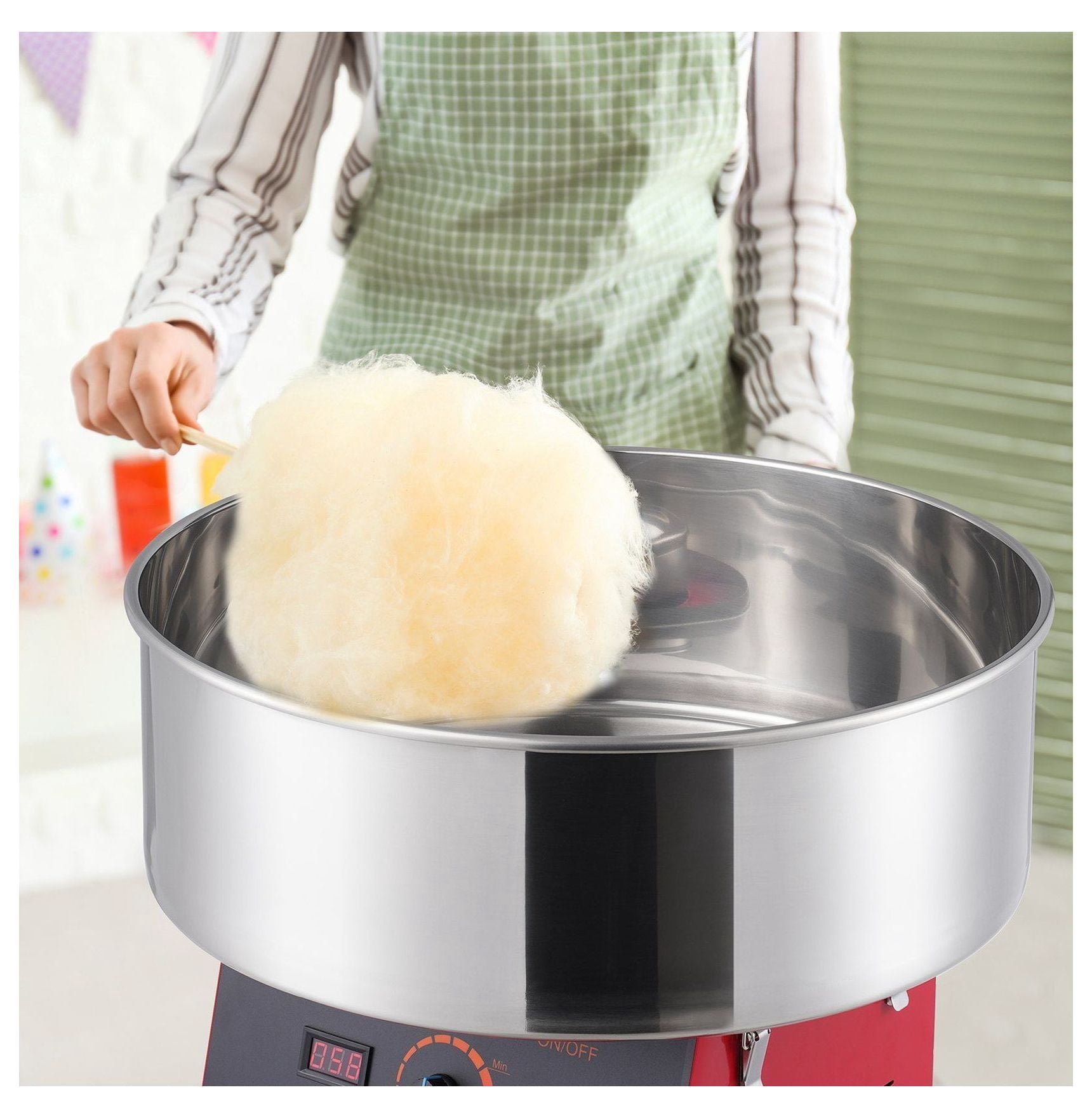 Cotton Candy Machine, 1000W Commercial Candy Floss Maker, Stainless Steel Bowl, Sugar Scoop, for Parties & Home Use (Red)
