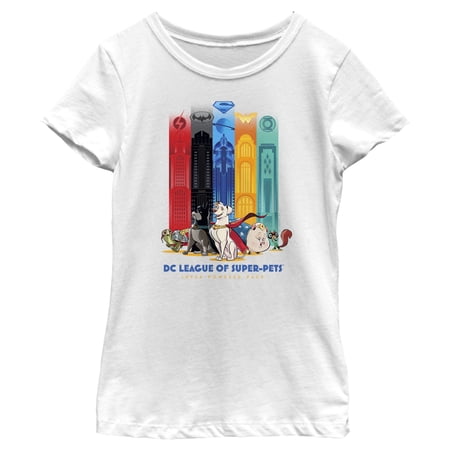 Girl's DC League of Super-Pets Super Powered Pack Towers Graphic Tee White X Small