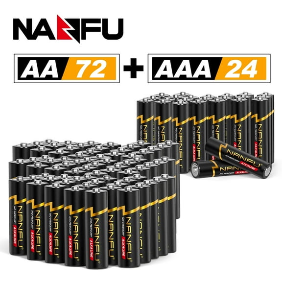 NANFU Alkaline AA Batteries and AAA Batteries (96 Count Combo Pack), 72 AA and 24 AAA Batteries, 72 Double A and 24 Triple A Batteries