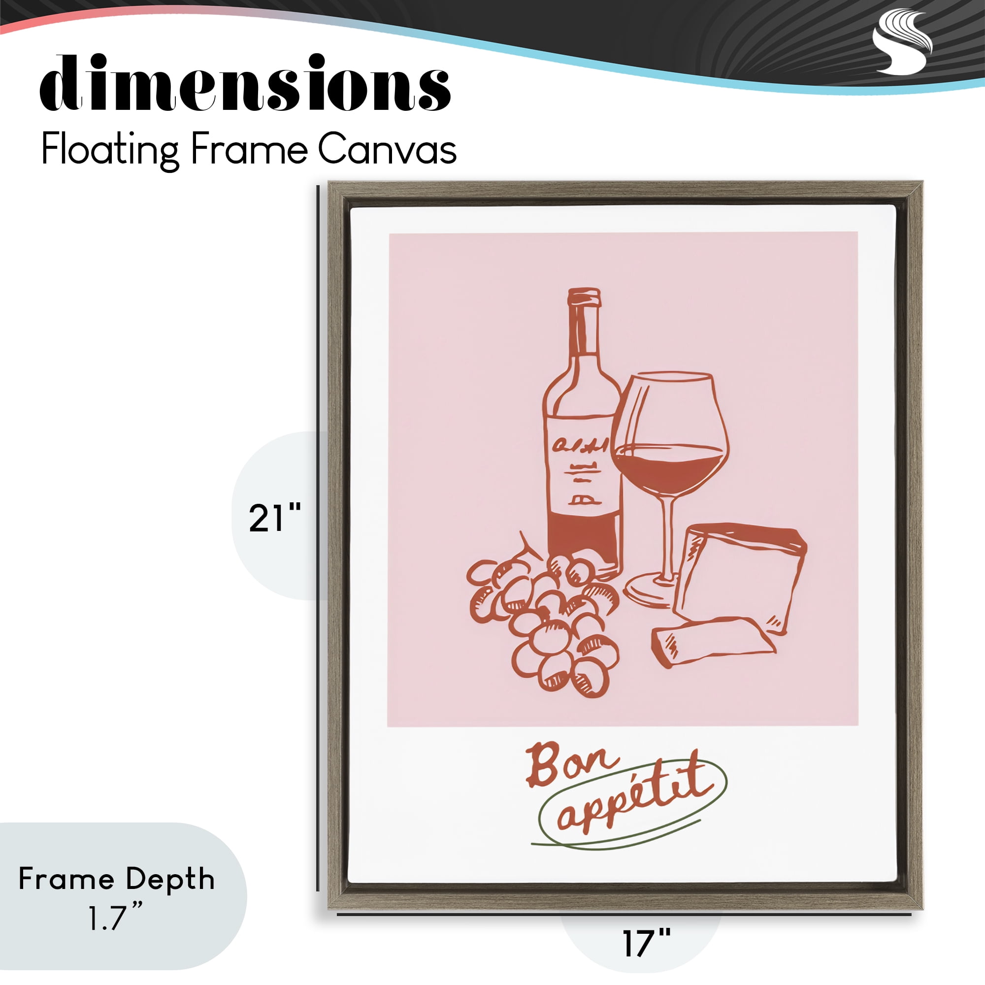 Stupell Industries Bon Appetit Wine & Grapes Brown Framed Floater Canvas Wall Art, design by The Prints Vibe